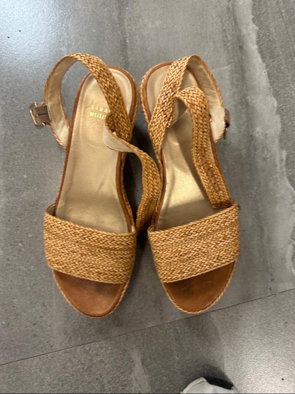Stuart Weitzman Braided Tan Wedge Sandals